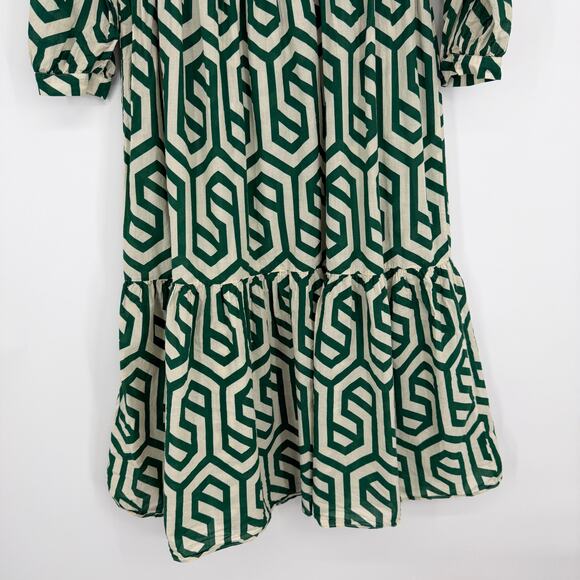 Zara Karen Tiered Midi Dress Geometric Print White Green Womens US XS - Picture 9 of 12